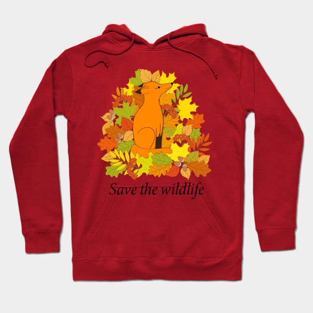 cartoon red fox into autumn foliage Hoodie by Alina